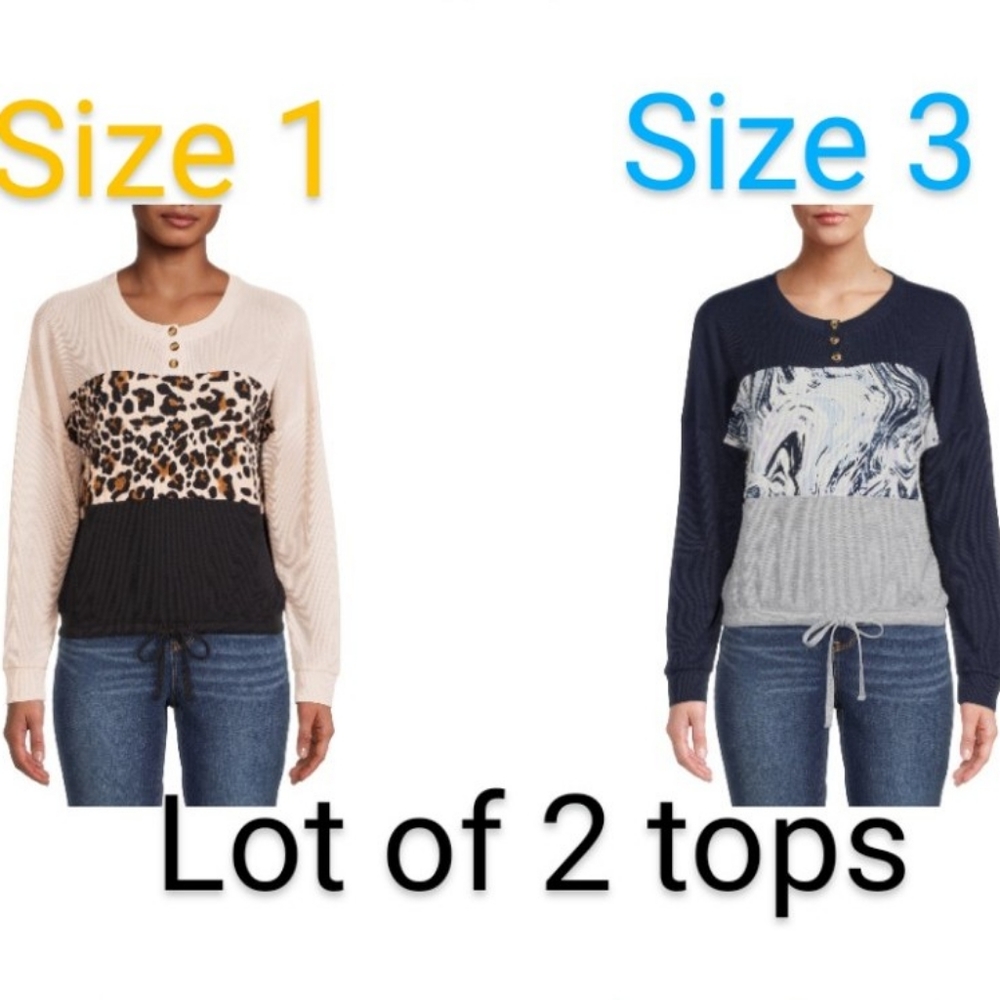 2 Juniors Color Block top shirt size 1,3 Leopard/Marble Navy/Nude/Grey